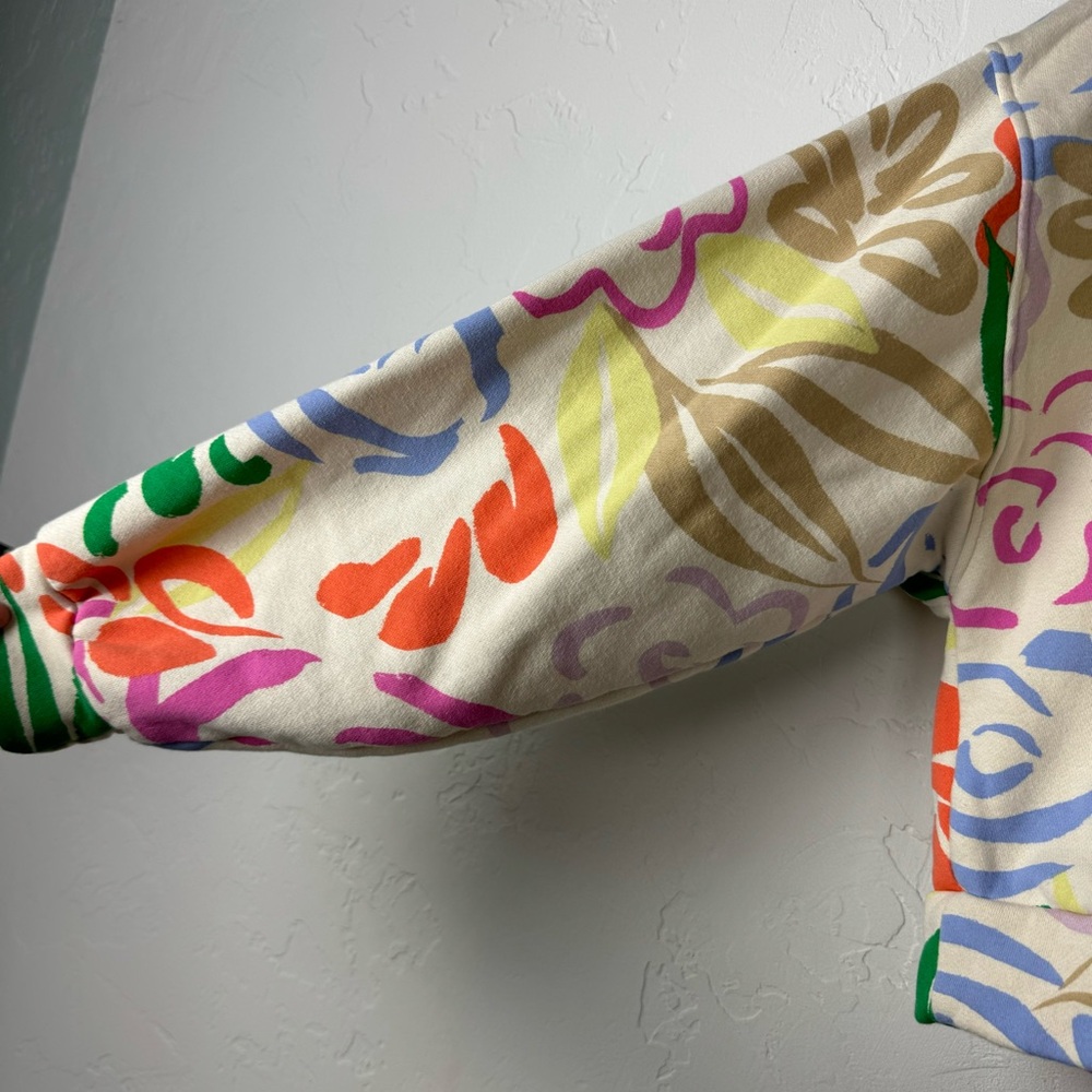 Gap Hoodie Sweatshirt Pullover Sweater Floral Print Neon Graffiti Cream Fleece - Picture 3 of 7